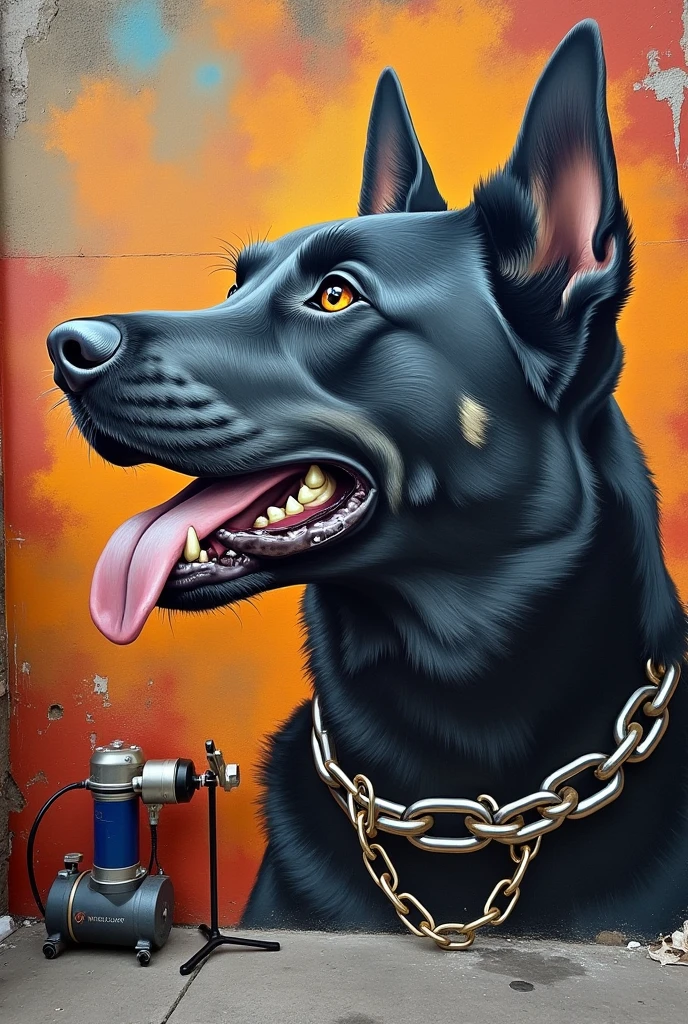painting of a dog with spiked collar and spiked teeth, by Robert Zünd, dog head, long muzzle, cyborg dog, by Jürg Kreienbühl, behemoth, portrait big dark dog, black dog, by david rubin, refined face and muzzle, by Ivan Mrkvička, portrait n - 9