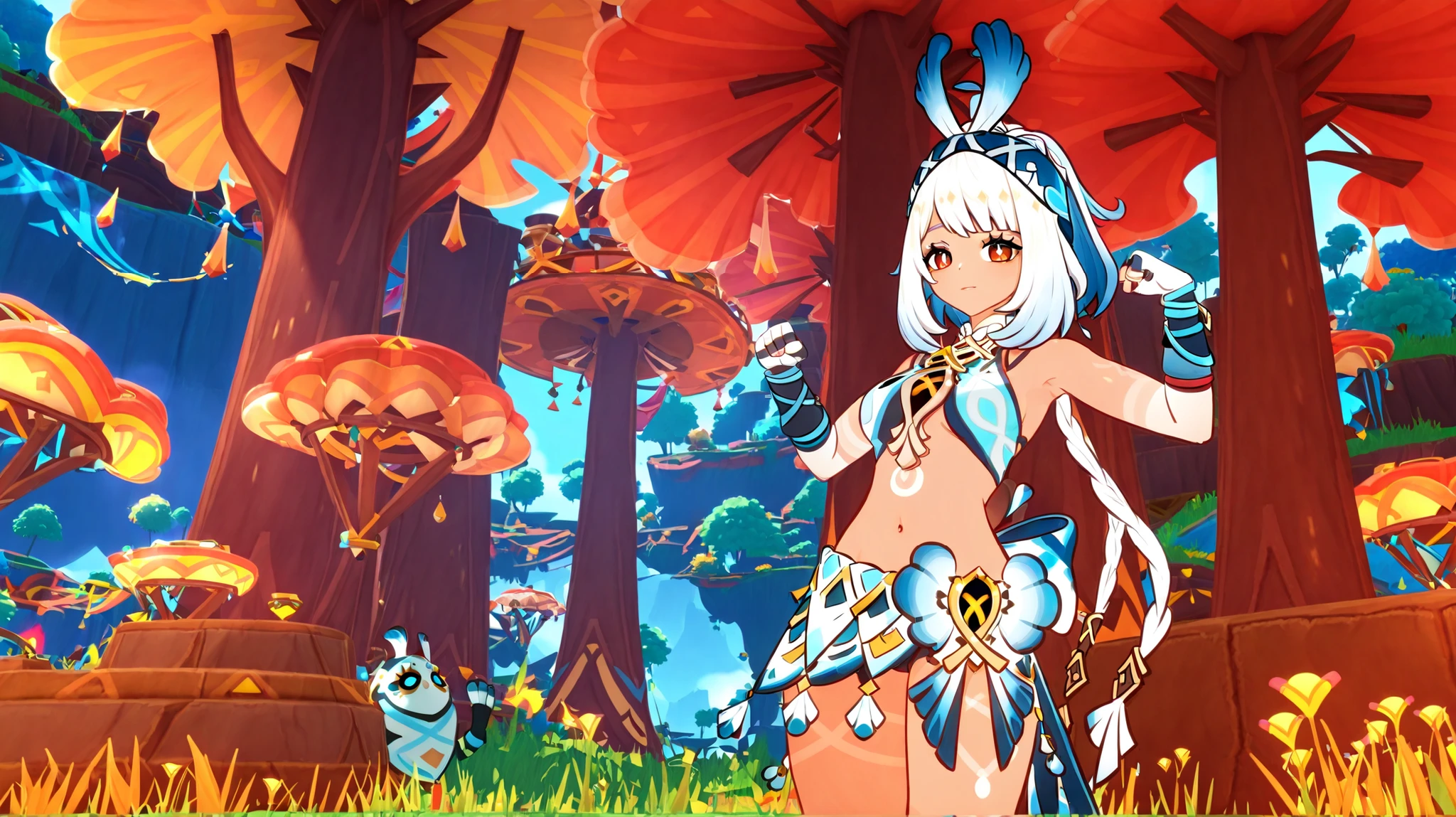 1 girl only, original, from the video game Genshin Impact, forest with its characteristic clothing, pose sexy, (Natlan in the background)