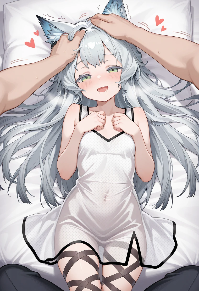 muste piece, top quality, perfect body, Delicate Facial details, Facial details, whole body, arm details，leg details，one human girl, solo, drool flowing, drool flowing, red eyes, droopy eyes, white hair, Straight hairstyle, a cute girl, Completely naked, My crotch is soaked, (Crotch wet, Fluid flows out of the crotch: 1.3, Liquid comes out of the crotch: 1.Ali is so wet, Drenched panties)), heavy breathing, Shy expression, boudoir, bed, on the bed, lying on the bed