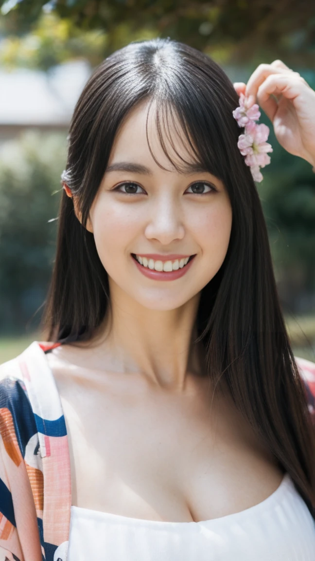 最high quality、high quality、Best image quality、8k、Floral Bikini、最High resolution、High resolution、最high quality、masterpiece、RAW Photos、whole body写真、Detailed and realistic human body、Detailed and realistic skin、Realistic face in every detail、Detailed and realistic eyes、Detailed and realistic lips、Detailed and realistic teeth、Detailed and realistic ears、Detailed and realistic hair、Realistic reproduction of every detail、Realistic fingers in every detail、(Beautiful Hands、thumb１reference４)、Realistic feet down to the last detail、((Beautiful Japanese Woman))、(Japanese Model)、((21 year old beautiful woman))、(Black Hair)、(Straight hair)、((whole body))、(Slim and perfect figure)、(whole body光沢肌、Fair skin)、Detailed and realistic human body、Detailed and realistic skin、Realistic face in every detail、Realistic fingers in every detail、Detailed realistic feet、Soft natural light、Japanese garden、A 360-degree view of the hydrangea fields、((Standing in the middle of a hydrangea field(A woman surrounded by hydrangeas))、Poses to make your thighs look beautiful,whole bodyポーズ、