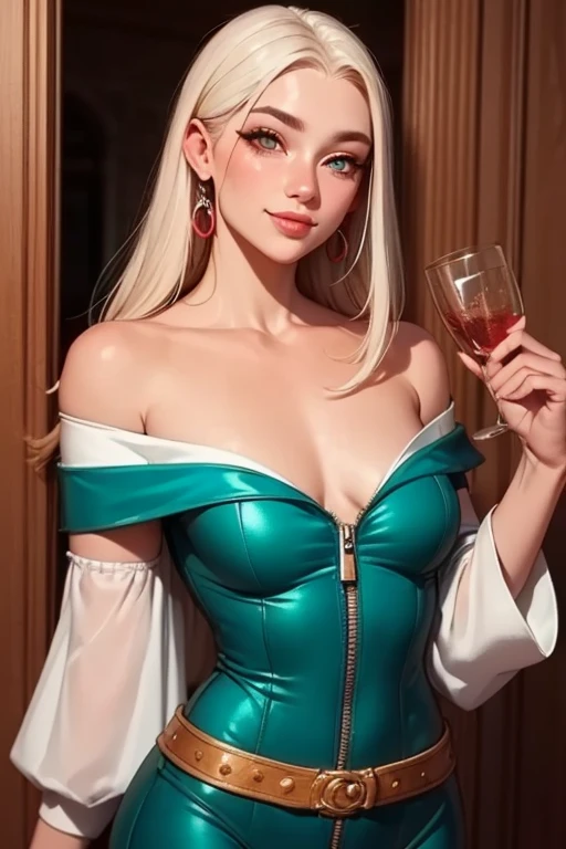 A young female vampire, beautiful, in a silver gown, holding a glass of wine in her hand. --auto --s2