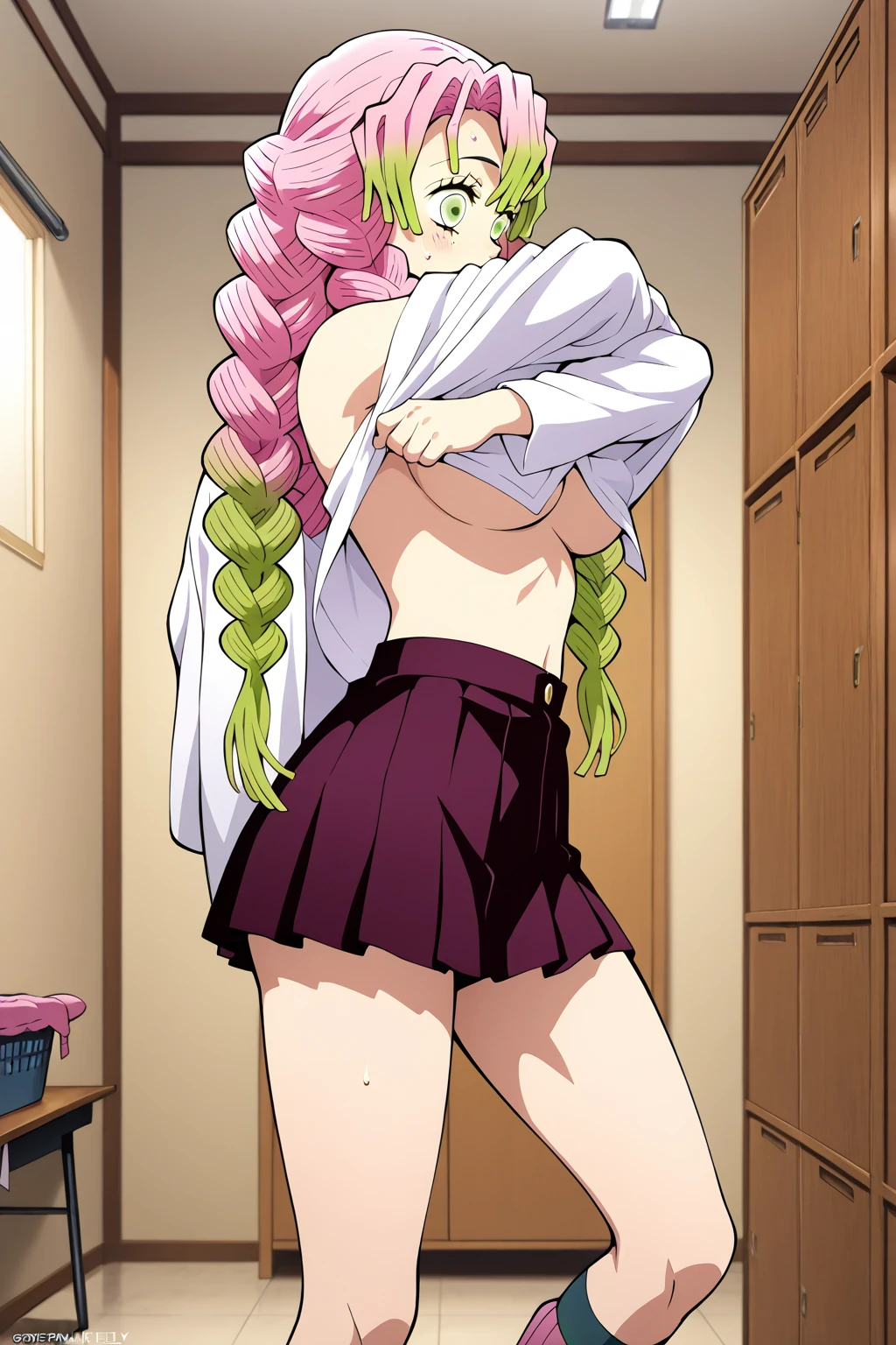 score_7_up, BREAK source_anime, KMitsuriV4XL, 1girl, solo, slight smile, office lady, office room, indoors, professional light, standing, dutch angle, (((((sexy pose in underwear)))))(((( boobs line visible)))