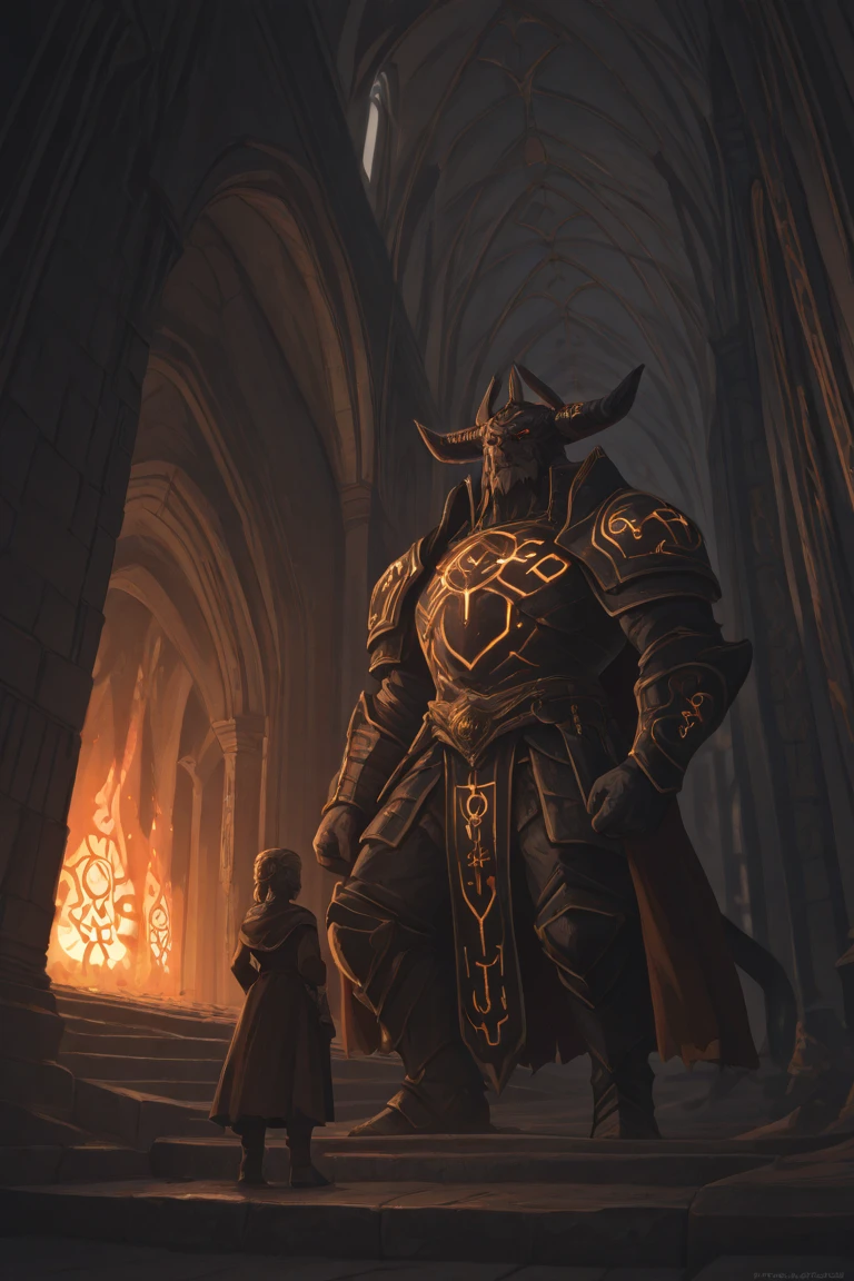 (One Muscular male bara furry wolf, grey fur, dilf, bulge) clothing=(medieval mercenary attire, Gold fangs, gold metal bracers+gold ornaments+black greaves+Yellow eyes+Dark old wrinkled maroon cape), Place=(Old Rome, Midnight, dramatic, lighting in his face, in the dark,dark, creepy, twisted, burning cathedral)+Epic pose+Dirty and chipped armor, sideview), Create a high-resolution digital painting fearsome werewolf within a ruined, burning cathedral. The werewolf is clad in dark, battle-worn armor, He grips a large, ornate scepter in one hand, his snarling face illuminated by the intense flames engulfing the scene The background features the crumbling arches and shattered stained glass windows of the cathedral, all consumed by fire. The overall atmosphere is dark, chaotic, and apocalyptic, with vivid details of the burning inferno and the powerful, intimidating presence of the werewolf, heavy use of dramatic lighting and bold contrasts to highlight the menacing features of the subjects,combine elements of horror, medieval fantasy, and dark mythos to create a vivid, immersive image.