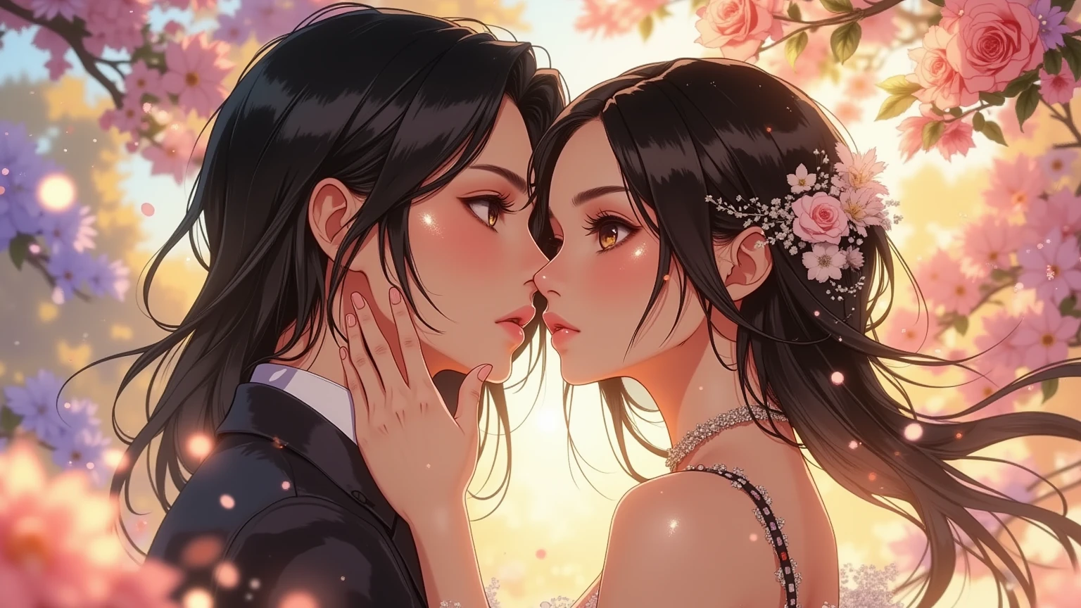 Anime,Sci-fi,Vivid colors,Natural light,Bokeh,Romantic,Extreme Long Shot,Diagonal Composition,Dynamic Composition,삼두 거대 거북이 위에 앉은 매혹적인 여성,무지개색 헤어,유혹적인 미소,관능적인 자세,무지개색 거대한 천사 날개,로맨틱한 분위기,다채로운 네온 빛,에메랄드 그린 물결,