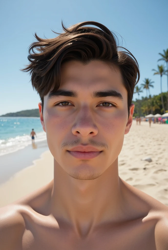 Homem sentado na praia a noite com corpo definido em baixa de uma tempestade, 4K High Definition Image