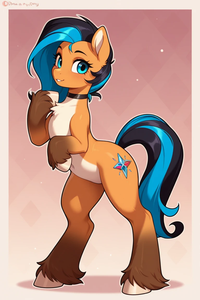 (((my little pony))), solo, ((crazy costume)), beautiful pony body, ((seductive perky big butt)), behind view, (((shining armor))), ((4 legs)), radiant lighting, vibrant colors, whimsical atmosphere, 8K, high resolution, highly detailed, masterpiece, vibrant and luminous, dynamic and imaginative, beautiful and enchanting, charming and captivating