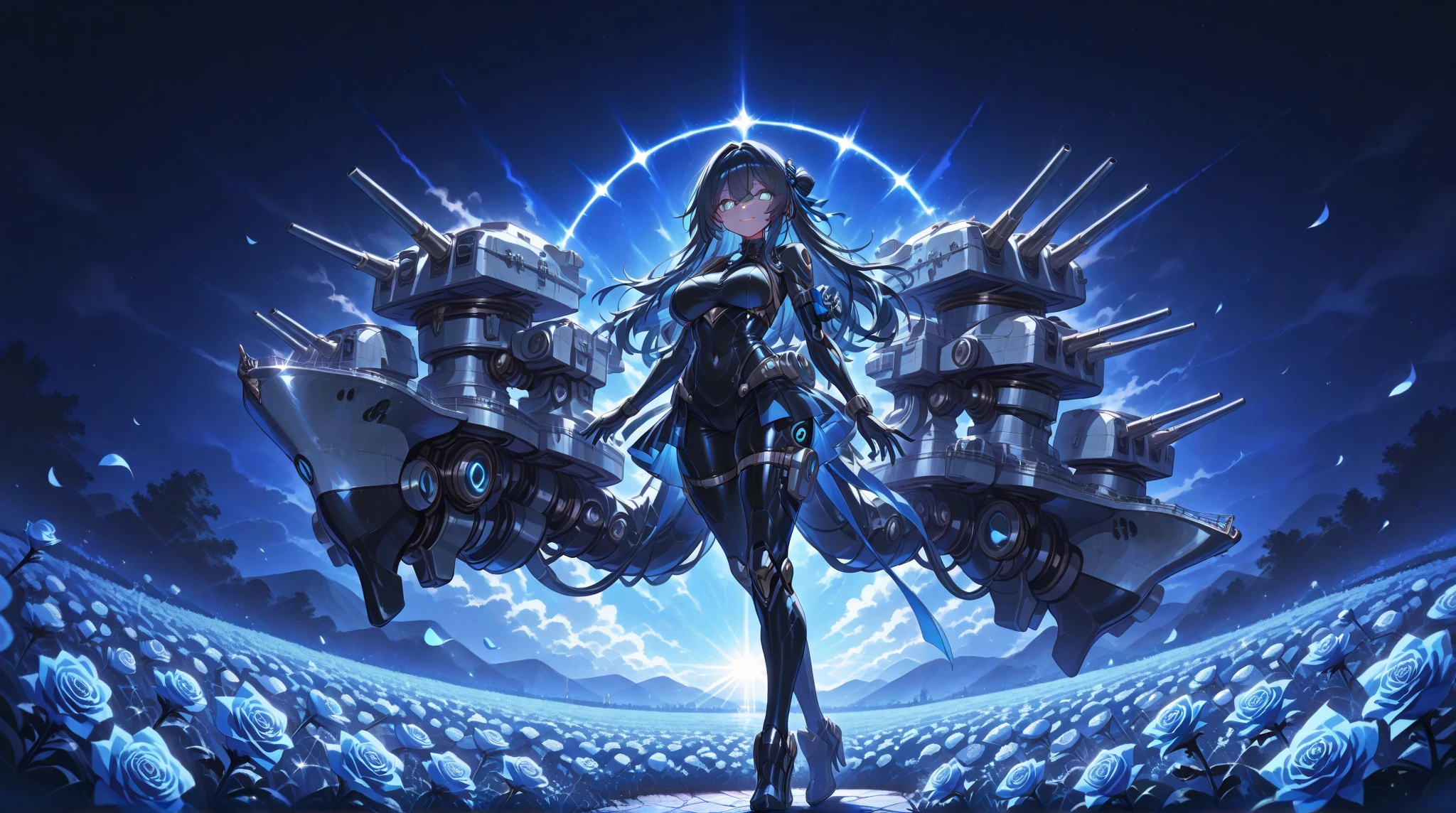 highest quality、unity 8k wallpaper、32k、masterpiece、Very detailed、Ultra-high resolution、Ultra-high resolution、Android Ryuuzouji Akane、Knights of the Blue Blood、Androidization、Robot Girl、Blue and white armor with dressy mechanical limbs、thigh、Big Breastecha musume、Machinery Parts、Super complexly expressedRobot Joints、Robot Joints、Robot Fingertips、Single Mechanical Arm、Mechanical Arm、headgear、headset、Detailed mechanical body、Mechanical corset covered with detailed armor.、Stiletto heels、Realistic and complex camera eye、A complex fusion of body and machine、Legs covered in white and blue armor、Robotic knee joint、Mechanically generated fingers、Eyes like a mechanical camera、Anatomically correct machine、The whole body is covered in machinery、Clad in blue and white armor、Beautiful posture、Princess Half-Up Hairstyle、(((Part of the thigh is flesh colored)))、