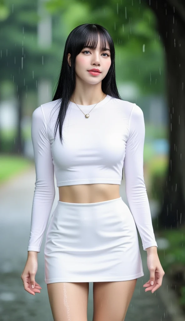 (Highest quality、4K、masterpiece: 1.3)、Beautiful woman、One girl、(chest、Attractive body: 1.2)、Abdominal muscles: 1.1、Short black hair: 1.1、(Raindrops、Raindrops、Wet body: 1.2)、(Wet Hair、Wet shirt: 1.4)、Real Rain、Soaking wet、Ultra detailed face、Detailed lips、Detailed eyes、double eyelid、Wearing a skirt and white shirt、Japanese Model、Quarter Shot Shot、on the road