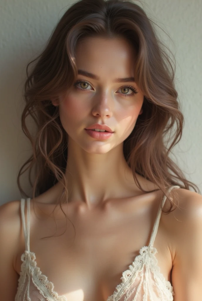 white with honey brown eyes curly hair to the shoulder