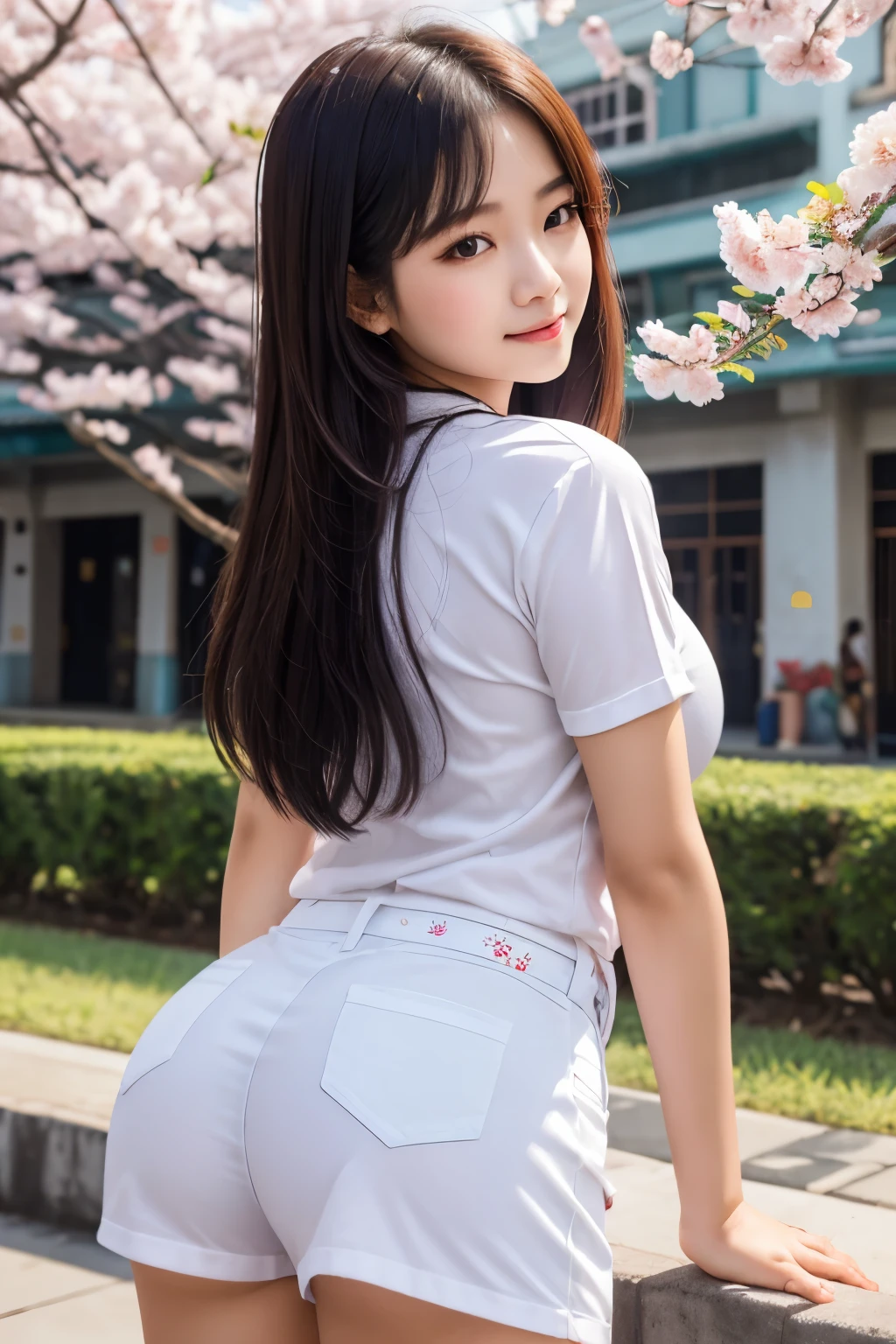 Indonesian school girl wearing white panties, bottomless