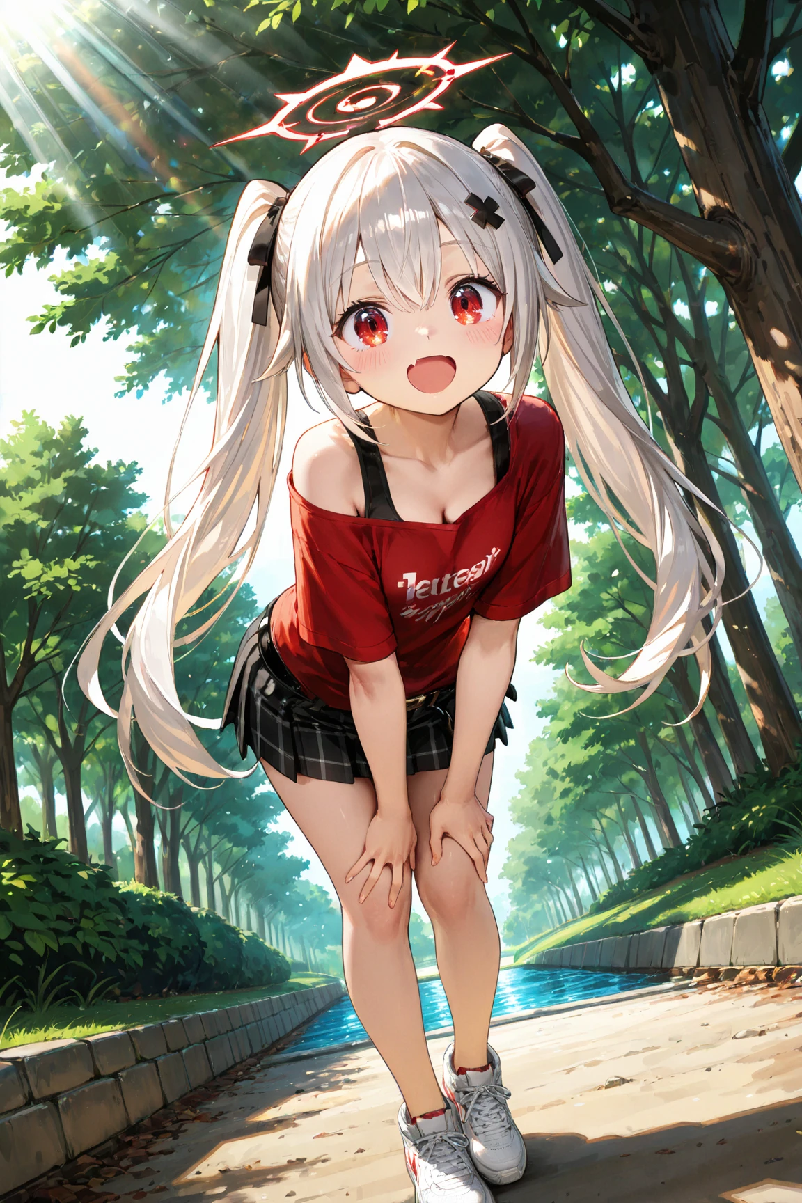highres, , a fox, nenodroid, glad, laughing, jumping, show off white panties, skirt lift, clothes lift, looking at viewer, ponytail, blunt cut, silver hair, golden eyes, big eyes, eyes open, fair skin, chibi, slim, mini skirt, school uniform, sailor uniform, ribbon, with fox ears, , japanese, white background, in the forest, with a sun, with a tree, kawaii, chibi anime, soft-edged, full body shot, from front, sunrise,