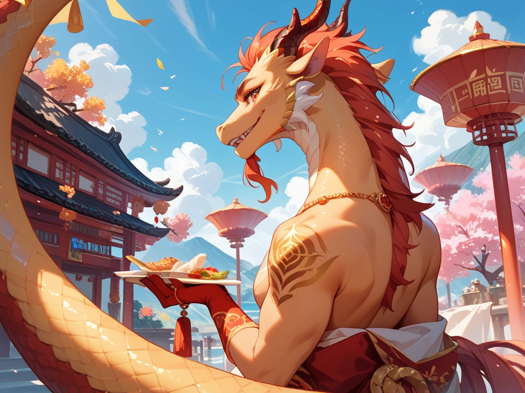 anthropology(golden chinese dragon), alone,Golden Dragon, Light,Golden skin,Clear and bright eyes,Have eyes,Thin clothes, male, Tops, muscular, Bodybuilding Athletes,Big breasts,Pectoralis major,tall and big,muscular anthropology(golden chinese dragon), Daily Wear,Green Eyes, Golden skin,Bodybuilding,muscular male, Bold, Eyes on the audience, empty, Bottoms,Daily Wear,Detailed background, Realistic eyes,Reality, Realistic hands, 8k HD, Extreme details, (Dark Shadows, Wide dynamic range, HDR, 弱Light:1.2),Chinese dragon, Chinese zodiac. male. Chinese dragon. hairy, Chinese dragon antro), permanent, Solitary, New Jersey5hairy, (Chinese dragon, huge, huge, Young face, teenager, Bodybuilding athlete's body), Chinese dragon, ((Extremely realistic shadows, masterpiece, extremely deTailed, Reality)), Beast field, firm retreat, solid retreat, Round buttocks, firm and Beautifully shaped buttocks, retreat, Broad shoulders, permanent on the retreat, Firm buttocks, Exaggerated muscles,Round buttocks, Beautifully shaped buttocks, solid and very muscular retreat, Chinese dragon, Tail, ((deTailed face,realistic chinese dragon face)) nose, ((deTailed eyes)), Smile, mischievous Smile, mischievous expression, White Teeth, Mouth slightly open, Red tongue, skin, scales, Sexy, Height 3 meters , Optimum height, The whole body is full of muscles, ((Raised pectoral muscles, huge and defined abs, V-Shaped Body,super strong body)) strong upper body,Thick waist, ((Long legs)), Masculinity, attractive face, Attraction Type, fresh and calm face with a cold Smile. Bodybuilding athlete's body, huge muscular and long thighs, Bulging biceps, looking at the audience. Unique Light Source, sombras bem definidas, Single Portrait.tall and strong,Thighs are thick,Well-proportioned body,((Golden ratio figure,True body proportions,long thighs)),by kusunagi,by oldshep,by lindong,by traver009