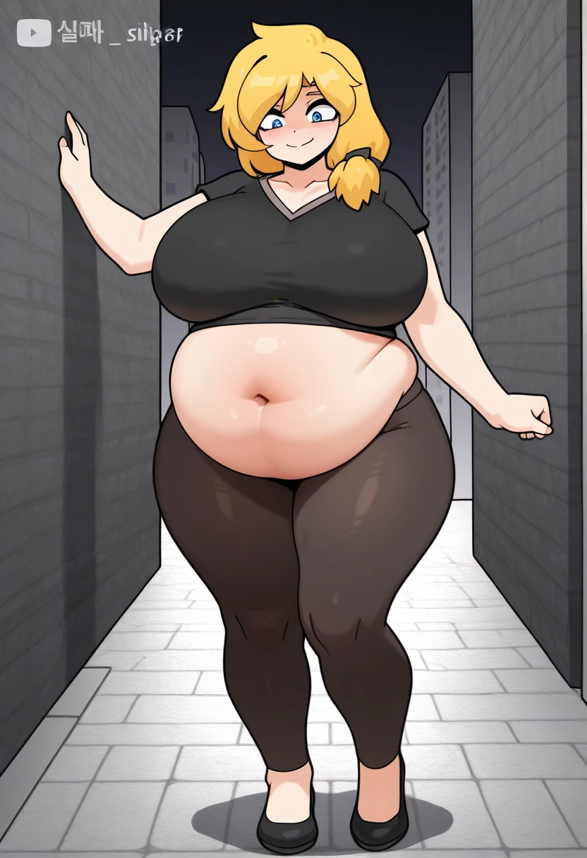 high_aesthetic,art by Lazorchef, ((Masterpiece, best quality, perfect lighting, amazing shading)), perfect anatomy, field of depth, extremely beautiful, long blonde hair, hair ribbons, green eyes, ribbed sweater, pantyhose, cute smile, ((immobile)), [belt], blushing, (cowboy shot), (elegant pose), simple background