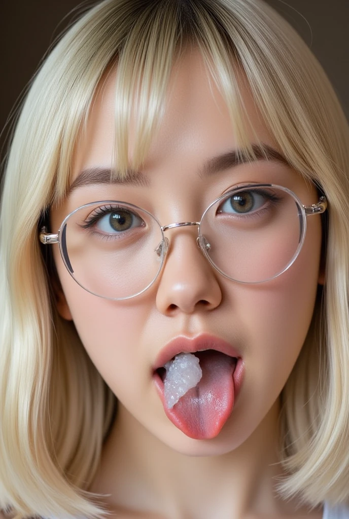 score_9,score_8_up,score_7_up,best quality,ultra detailed,absolutely resolution,1 beautiful Young girl,glasses,blond hair,straight hair,huge breas,Office Lady+cleavage,erection of nipple,collar,(open mouth+out tongue:1.2),(((excessive bukkake+excessive cum+cum in mouth+cum in hair+cum facial+cum on body))),(Smile+happy),from above,upper body,looking at viewer,Restroom