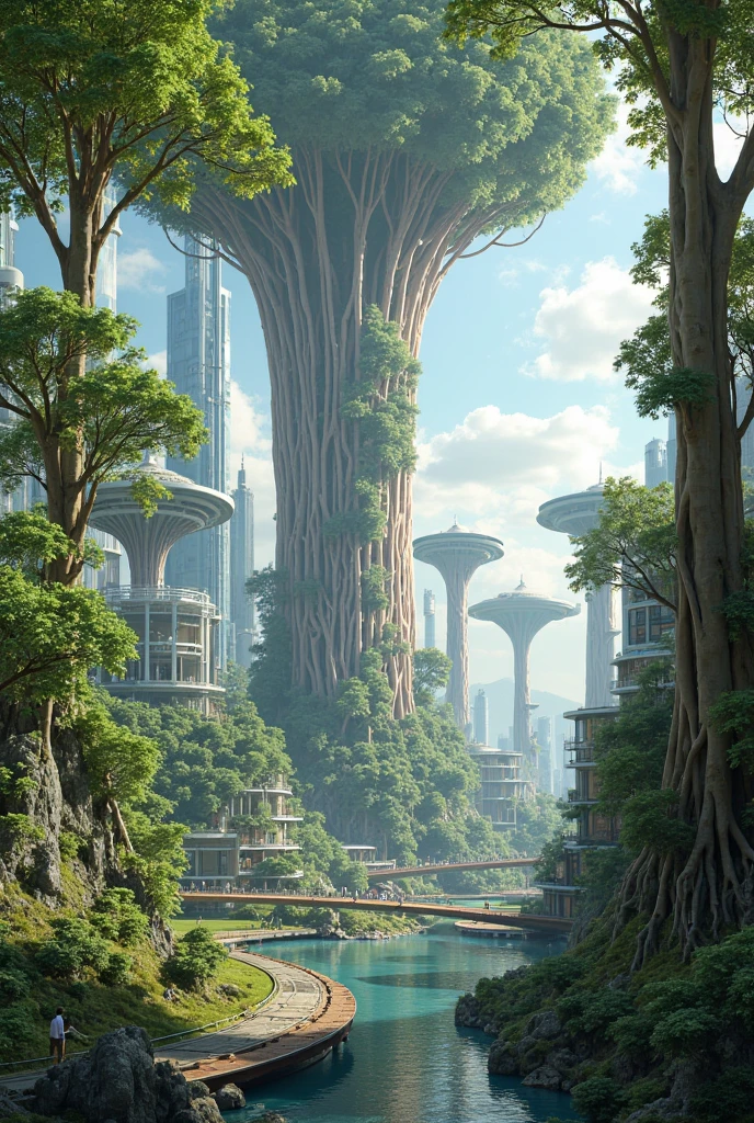 Artificial Eden,a city with big tree but modern