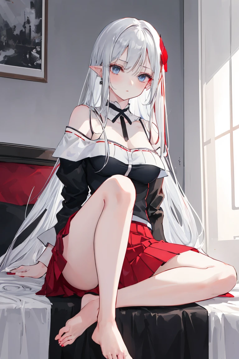 Two-dimensional white hair, red eyes, white stockings, loli, vampire