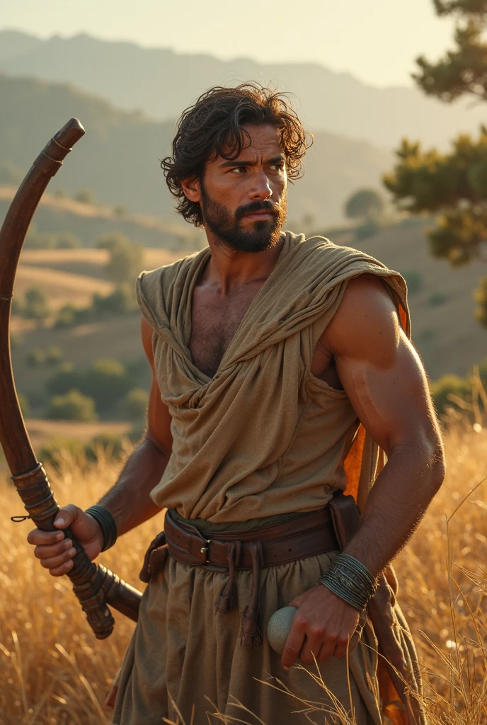 Young David with sling vs Goliath Giant, Bible, Realistic, 4k