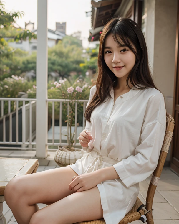 {Highest quality}、{so beautiful}、{Highest quality}、{Best illustrations}、super high quality、Japanese Girls1people、Casual clothing、mini skirt、Orange panties、Attractive thighs、Spread your legs wide、Open your chest wide、Face of joy、Small breasts、smile、No underwear、Sitting、Raise one leg、No underwear、Fold up the hem of the skirt a little