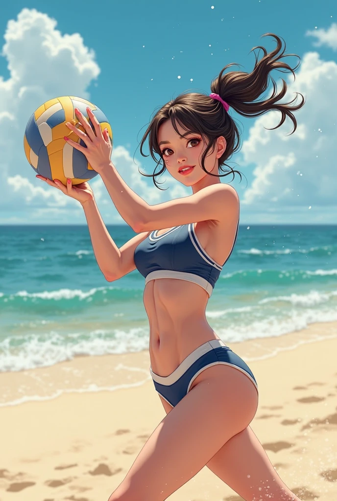 beautiful girl in a bikini doing a sliding receive on a beach volleyball court, golden sand, clear blue sky, detailed realistic rendering, photorealistic, highly detailed, sharp focus, studio lighting, professional photography, warm color tones, dramatic lighting, dynamic action pose