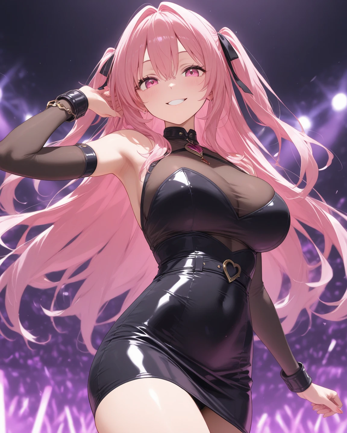 Araki Department, Purple Hair, Two-tone hair, Split Color Hair, Pink Hair, Blunt bangs, Very long hair, Purple eyes, Big Breasts, Live Stage, alone,