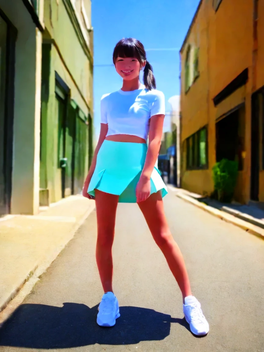 (8k, best quality, masterpiece:1.2),Beautiful racing girl,Smile,skirt,