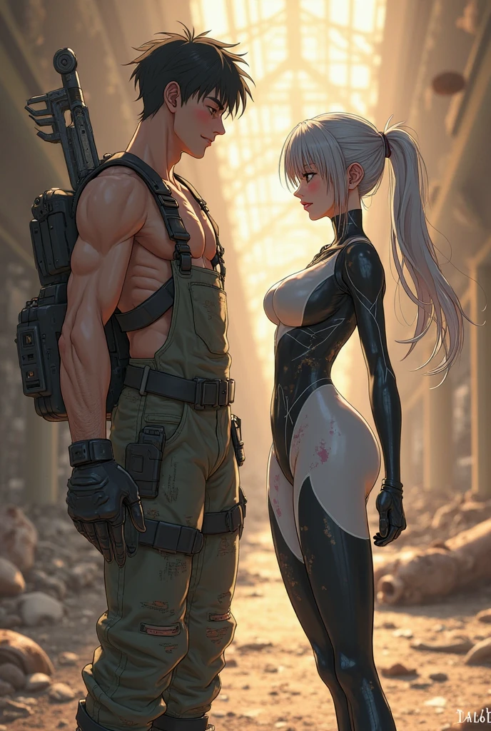 Angry Cute blonde toned shirtless female with military pants and a tactical mask being fucked from behind