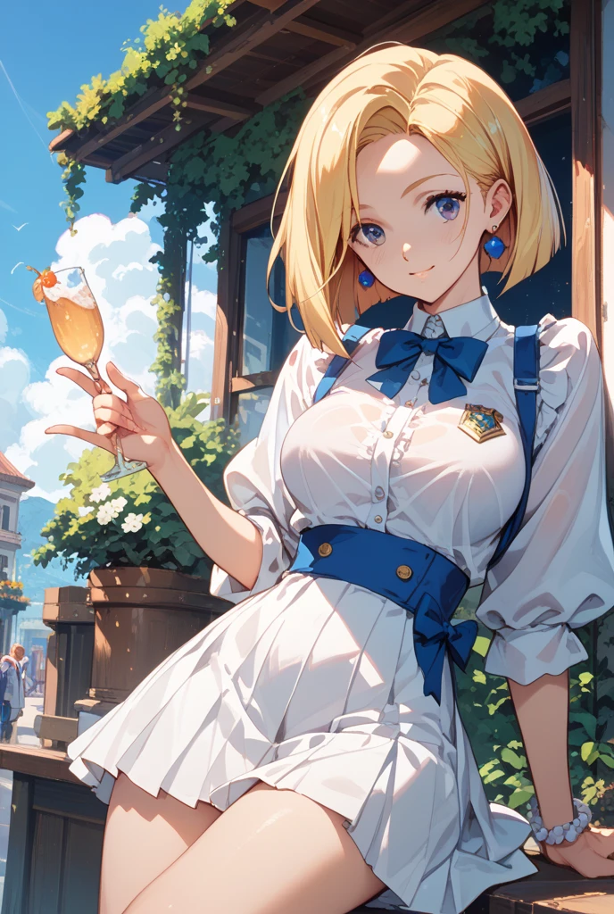 (((one person's))), Blonde, Bobcut, chest, from the front, (Cowboy Shot), Standard body, (View your viewers), ((Black and white dirndl)), Germany, teenager, Tilt your head:1.3, (((blue eyes))), ((Smile)), (Highest quality, 4K, 8k, High resolution, masterpiece:1.2, Very detailed, Very detailed eyes,(Full Body Shot), , ((bar)), Dark Night,lamp、Beer 、Beer Glass、 (Observe the audience:1.3) chestを開く, Very slim, Big Breasts, focus on, in front of the eyebrows, Thick thighs((Gathered skirt)),Wet with sweat,((chestの谷間に汗をかく))((腕でchestの谷間を強調する)),Laughing with your mouth open