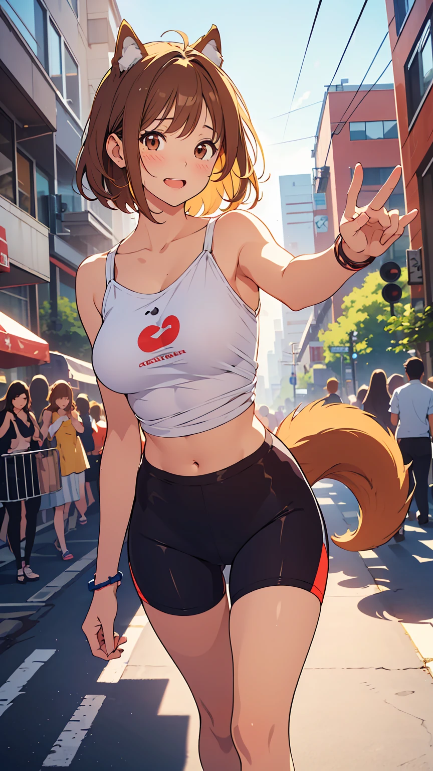 masterpiece, high quality, absurd res, digital painting \(artwork\), by dagasi, yupa,kiyosan,(fluffy fur:1.1),(bright:0.8),bright eyes,character focus,anthro, female, outside, solo, thick thighs, (muscular female),by BerseePon,wearing cloth,gym wear,running,