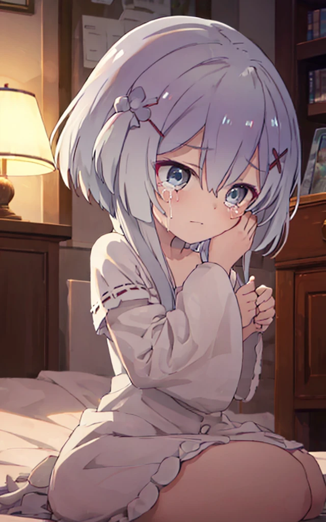 Small loli,Curled up in a closet,Slits exposed, Shine through the light, Cover your mouth with your hands,Frightened,The horror factor,