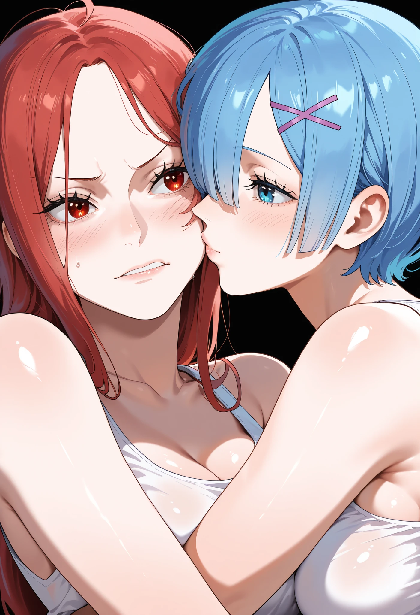 score_9, score_8_up, score_7_up, score_6_up, score_5_up, score_4_up, (source_anime), 2girls, evangellion, asuka langley, rei ayanami, yuri, breast sucking