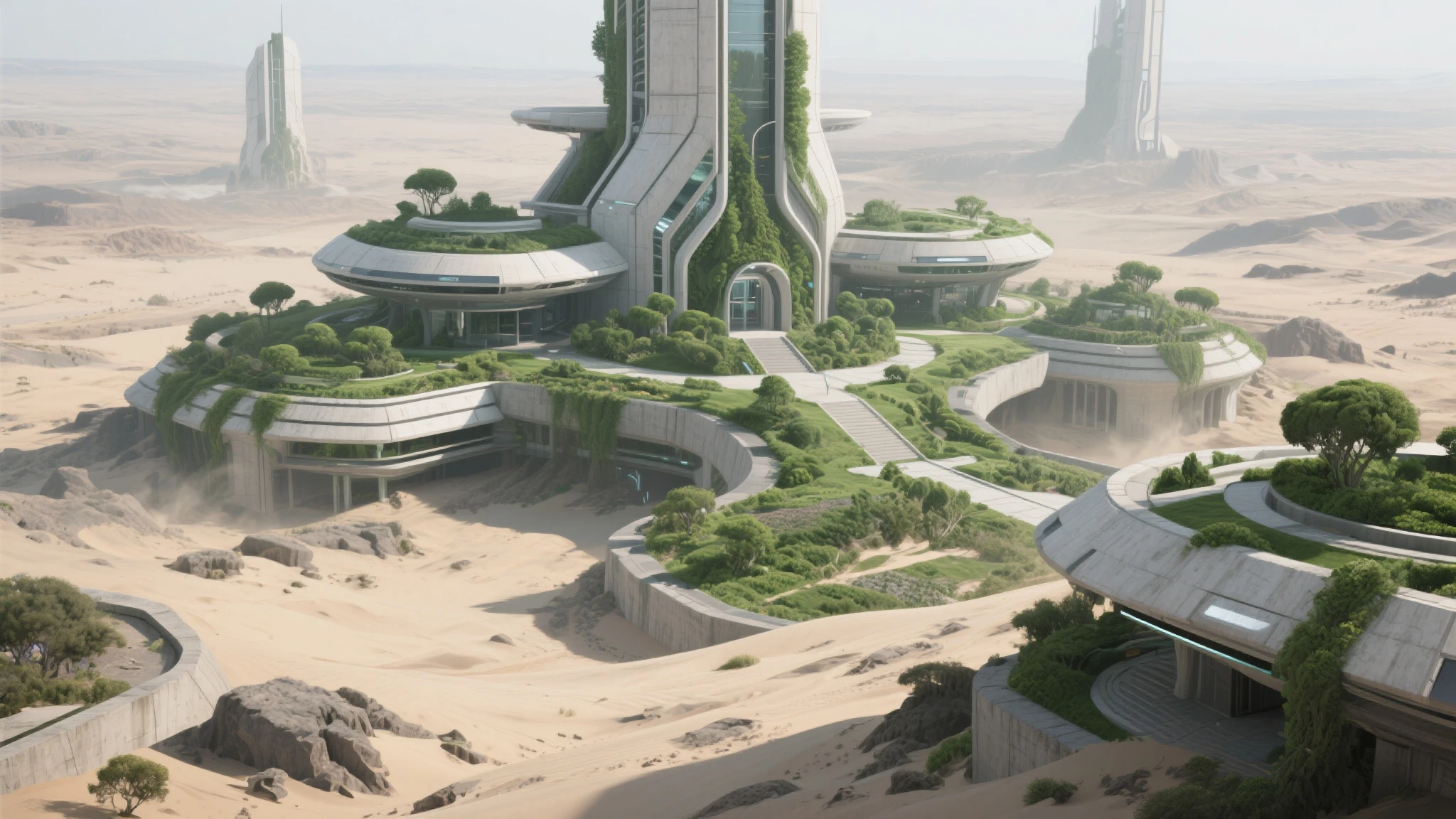 artificial eden built in the middle of a wasteland