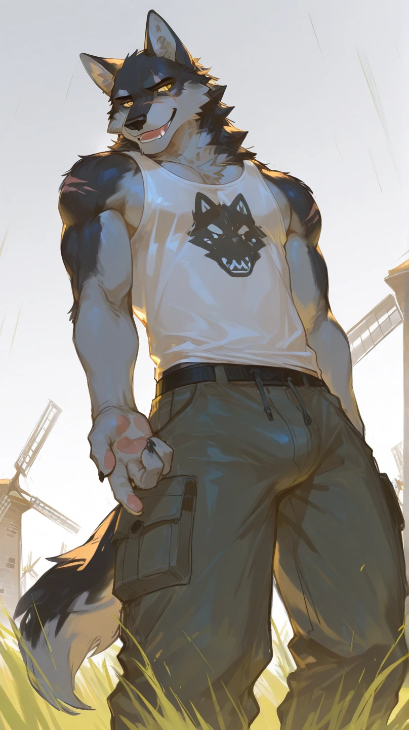 (male focus, Handsome 1boy, single, solitary:1.3),protrait photo, (Black爪子,Black指甲:1.4), (White thick eyebrows, White mane:1.2), (White ears, White skin, White body:1.2), (Perfect black eyes,:1.4), (White Hands, White feet:1.3),
, Semi-mechanized, lion, lion boy, lion body, feet, (big eyes, large eyes:1.3), Chubby, Bare neck,Larger face, lion的尾巴, Human feet,
Black, Black手套, Black领带, Black皮带, Ragged clothes, Tattered pants, A robotic arm, A mechanical foot, A mechanical eye, Black军靴,
(full body:1.2), Whole body, (Mature men:1.3), (muscle,Strong male, muscle男, Chest muscles:1.3), (bulge:1.3), Red nipples, (Abdominal muscles:1.3), (Strong legs:1.3), (Sit against the wall:1.3), (Looking at each other, Focus, Eyes gaze:1.1), (Serious expression, Fierce expression, A vicious look:1.3), Covered in wounds, Bleeding, The mechanical part is smoking, Mars,
full background, Loess surface, shattered wall, ruins, Smoke, Dark clouds, crumb, Mechanical Parts, Mechanical debris everywhere,
Mysterious and romantic atmosphere, Caustic lines(refraction, polarization)Perfect anatomical structure, absurd, Detailed background, Delicate eyes,Printing style。(artist:Takemoto Arashi)