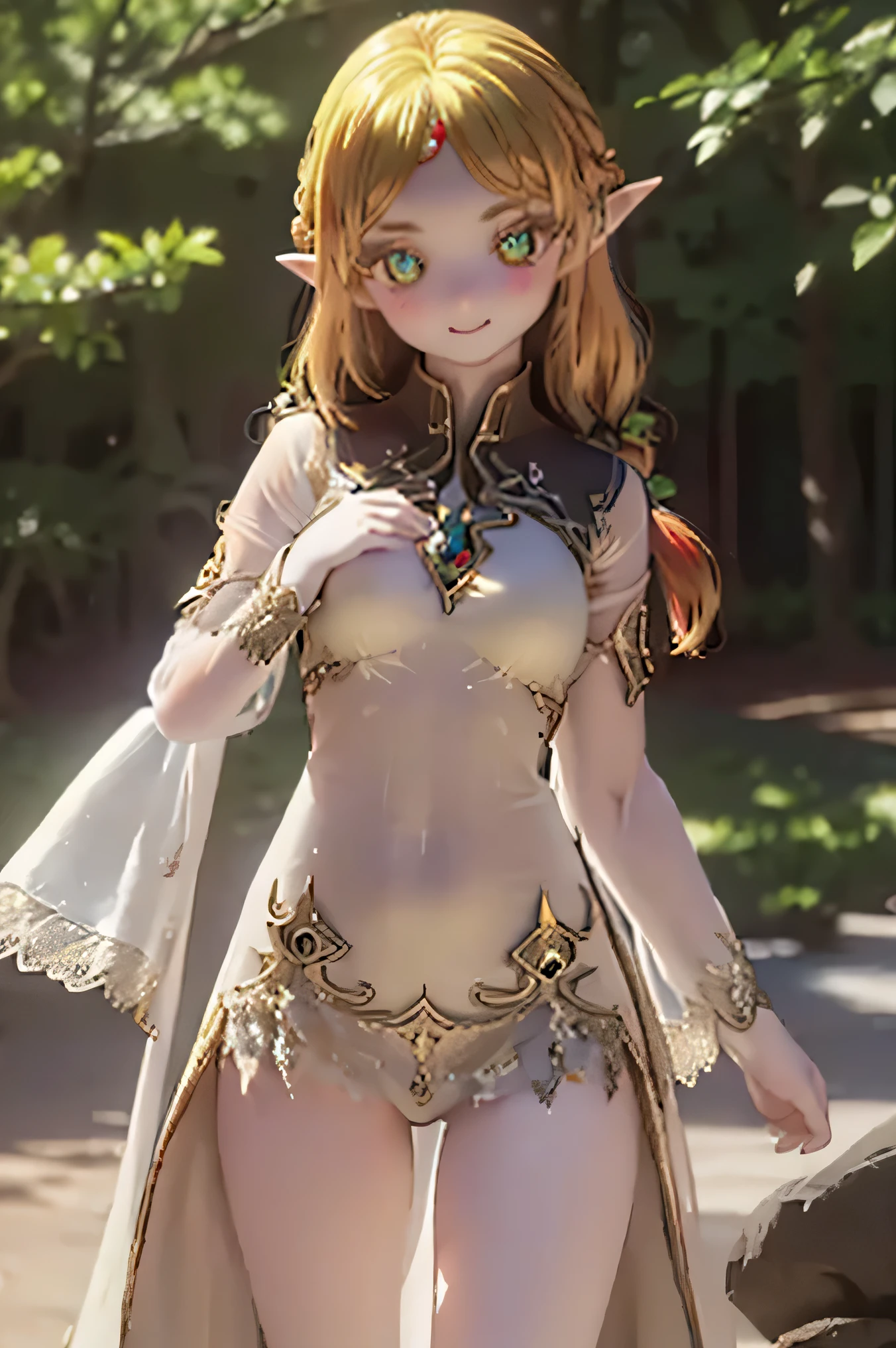highly insanely detailed, masterpiece, top quality, best quality, highres, 4k, 8k, RAW photo, Redcurrant, 1girl, solo, long hair, blonde hair, large breasts, red eyes, black gloves, navel, cleavage, brown eyes, black panties, strapless bra, pointy ears, elbow gloves, see-through, antenna hair, side-tie panties, lowleg panties, babydoll,
<lora:Redcurrant-10:0.8>