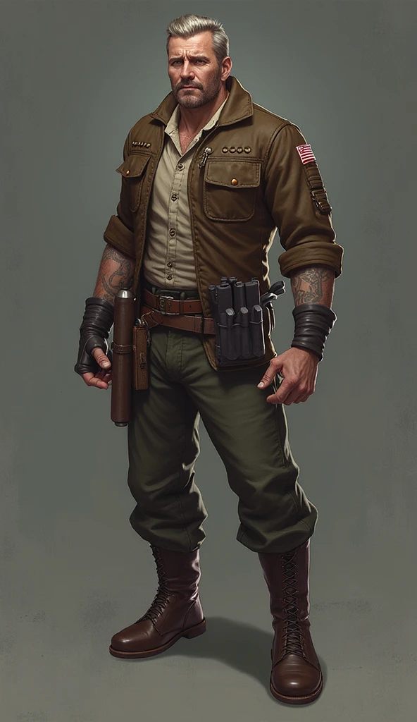 arms,knife,,beltポーチ,Pistol,warrior,gloves,belt,Long coat,whole body,Knee-high boots,Long sleeve,rifle