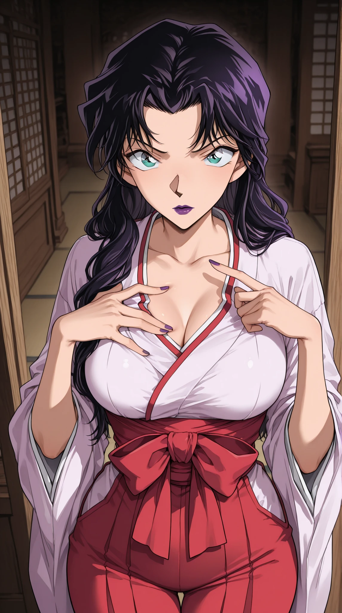 A beautiful 15-year-old princess from the Sengoku period with long black hair　Gorgeous embroidery, Ultra glossy, She is wearing a shiny red long-sleeved floral layered kimono.... Red kimono jacket　She is forced to embrace an old man in front of her lover.　Intense foreplay　Fluid spurting from her nipples　The old man licks her breasts