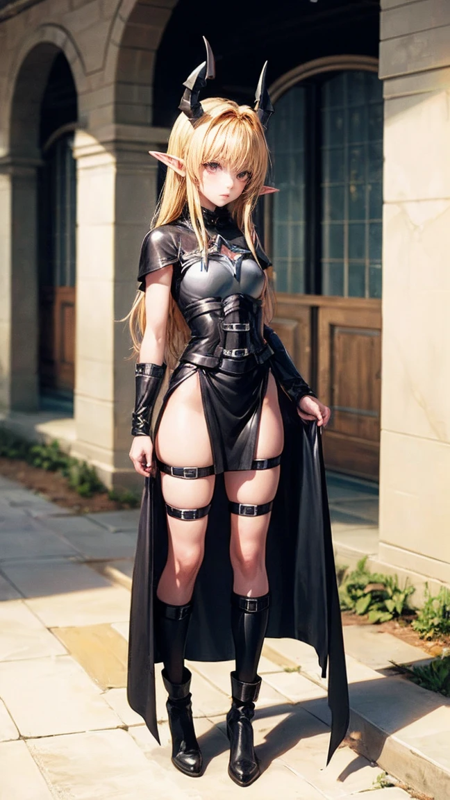 Yami Golden Darkness, chifres, , orelha de elfo, fundo branco,fantasia medieval , corpo todo