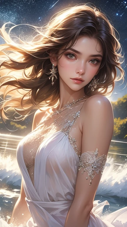 8K ultra hd, masterpiece, ultra quality, a cute girl, cute face, detailed eyes, detailed lip, medium breathe, dress, orange dress, beautiful dress, umbrella in hand, rain effect, wet, evening time, dim light, upper body capture, whole body capture,