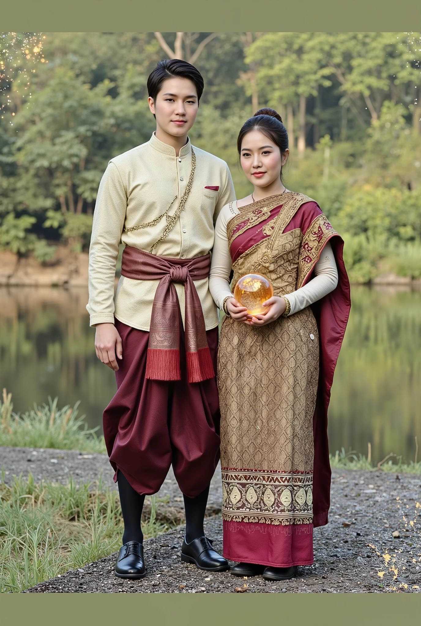a high quality, highly detailed, 8K, 3D render, hyperrealistic, studio lighting, photorealistic, fantasy scene with a beautiful young woman, elegant facial features, long flowing hair, pensive expression, graceful pose, holding a glowing crystal orb, surrounded by a mystical forest environment, lush vegetation, ancient ruins, soft warm lighting, glowing magical effects, cinematic composition, dramatic lighting, vivid colors, seamless blending