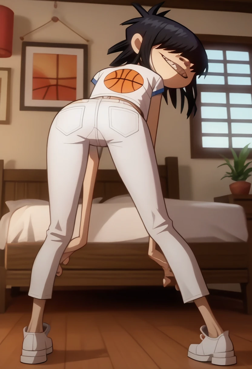 Nico Robin, Slicked back hair, Large Breasts, mature　Red volleyball uniform　Exposing shoulders　barefoot　Stretch your legs and stick your butt out, Spread your legs　　Tight ass　　Wet ass　Sperm dripping from between the legs　Sperm all over the body　　Bedroom Background　Open mouth and panting　　　Let it in you　Embarrassing　Top View　Sleep on your back