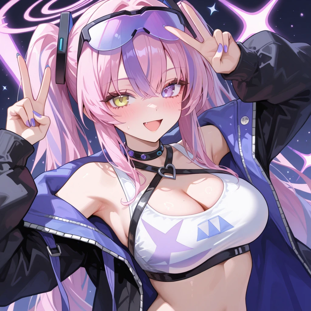 league of legend jinx, school uniform, busty, madness, under breast, 16k, gaming CG, perfect body shape, cool tattoo