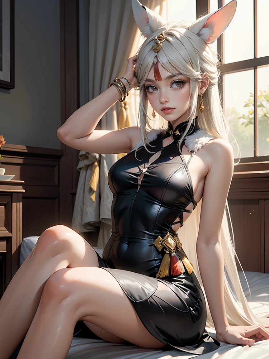 ((masterpiece, best quality)), official art, 8k wallpaper, ultra detailed,  mature dark elf girl, ((dark blue and white dress)), girl in a buble, sitting, flowers, expressionless, ((White boots)), glass texture, light transmission, spectral light, gradient translucent glass melt, caustic, transparent glass texture, high detail luminescence, (prismatic patterns on hair and clothes:1.3), ((glowing petals encircle and intertwine around her)), watercolor, watercolor style, splatter, vibrant color, art by Artgerm, by Kawacy, by Yoshitaka Amano, BREAK, highly detailed of (dark elf), (1girl), solo, perfect face, details eye, Blunt bangs, (hair between eye), white hair, violet eyes, BREAK, eyelashes, eyeshadow, pink eyeshadow, (dark skin:1.2), glaring, smile, medium breast, BREAK, extremely detailed, Dutch angle,