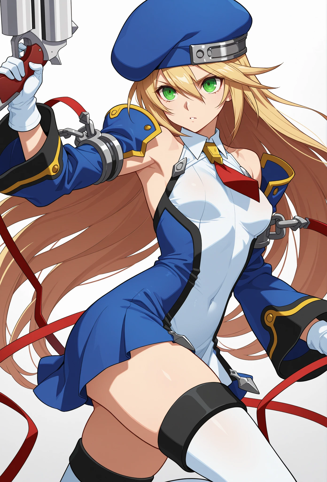 ultra-detailed, Explicit, Beautiful body, Beautiful Nose, Beautiful character design, perfect eyes, perfect face, ultra highres, 4K, beautiful legs, perfect legs, Nice hands, Perfect hand, Masterpiece, Best Quality, Highly detailed, illustration, absurdres, street fighter, doll suit, shadaloo doll, dollsuit, 1girl, solo, expressionless, blank eyes, looking at viewer, red gloves, emotionless, black latex, corrution, mind control, female combatant, full body, hypnotized, unhappy trance, full body suit, ribbed bodysuit, both arms at side, obey, perfect female body, extremely glossy latex, hypnosis, hypnoLora, empty eyes, Mind control device, poses, brainwashed, submissive_pose, Slave, hat, necktie, stand up straight, standing, standing at attention, belt, fighting stance, latex, garter belt, thighhighs, Princess principal, Charlotte, princess charlotte, blue eyes, long hair, blonde hair
