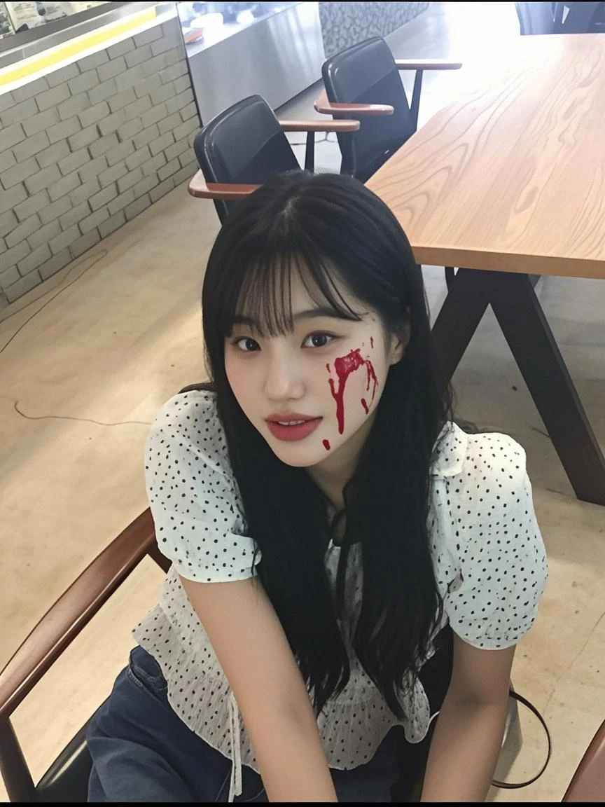masterpiece, best quality, looking at viewer, facing viewer, bare legs, 1girl, solo, upper body, bow, serafuku, disgusted face, night time, heavy rain, outdoors, city, crop top, navel, wet clothes, drenched, overly long sleeves, hands in sleeves, blood tears, blood marks, dark alleyway, blood splattered on the ground, red bright light, glowing eyes, depth of field,holding a knife,red sky, atmofer,perfect hands