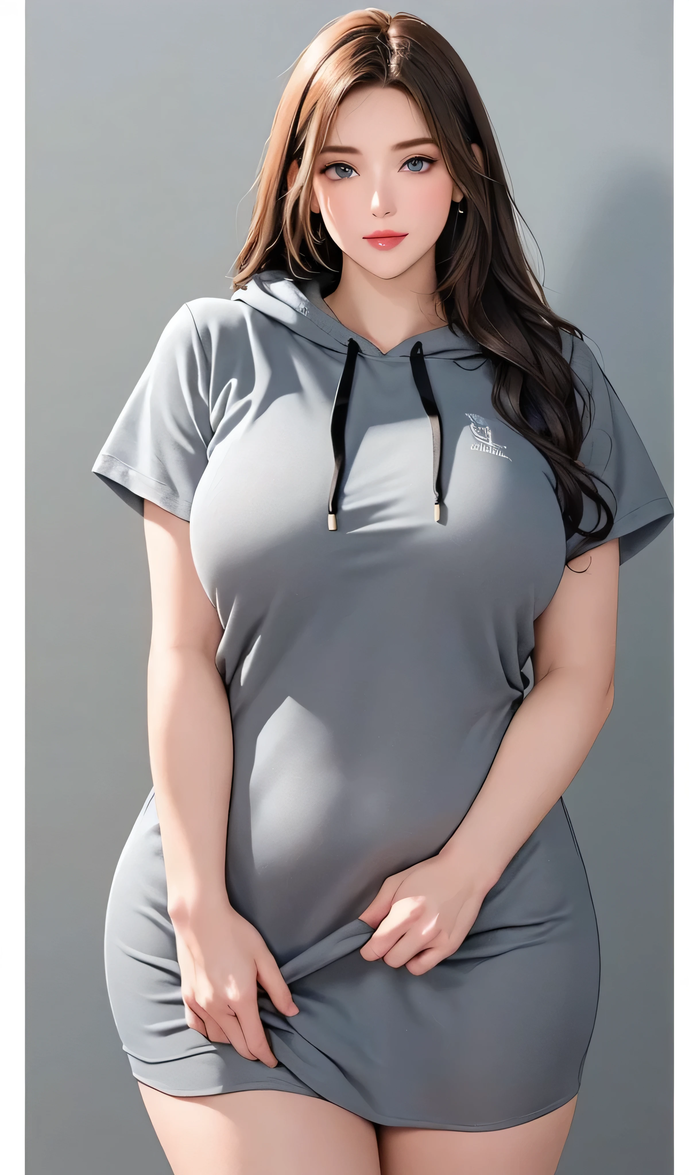 (Extremely detailed, In the underground car park, Obese, plumw, Bigchest, Gigantic big tits, Refined face, sexy for, Wearing a black crewneck dress and pantyhose, Tight dress, k hd, Close-up Shot Shot, photorealistic perfect body, very very very realistic)