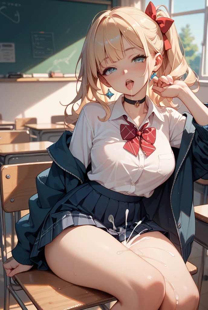 opening legs(open legs:1.5)、half ???????、open mouth、presenting、bitch、sex、 (red plaid-pattern pleated-skirt:1.3), ((necklace, colorful bracelet, X hair ornament):1.2),
ultra-detailed、(8k, RAW photo, best quality, masterpiece:1.2), (extremely detailed 8k wallpaper),illustration、professional lighting,sharp focus, depth of field、
nsfw、clear eyes、perfect anatomia、girl with、15yo student、Black Gal(dark-skinned:1.2)、full-face blush, embarrassed、Plump thighs、huge tit、(Fully exposed nipples:1.2)、Lift skirt、Blue eyes、a blond、(makeup:1.1)、(Loose socks below the knee:1.2)、‎Classroom、white panty、、