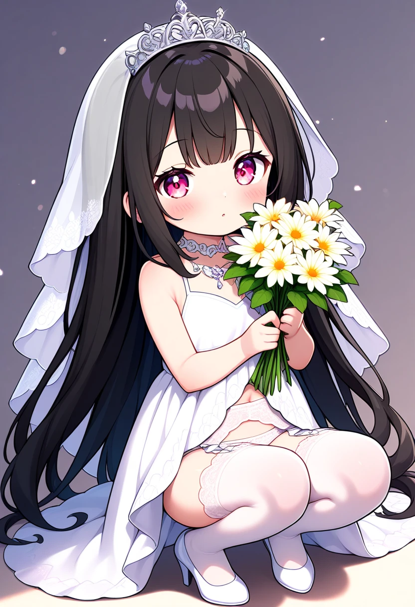 score_9, score_8_up,score_7_up,BREAK,source_anime<lora:shizuko_blue archive_PONY_epoch-000020:1>shizuko \(blue archive\),purple eyes,black hair,long hair,two side up,wedding dress,smile,blush,tears,half-closed eyes,full white dress,frills,best quality,holding bouquet,from above,face veil,white veil,solo <lora:Konnyaku_Style_for_Pony_Commission:1>konnyaku_style