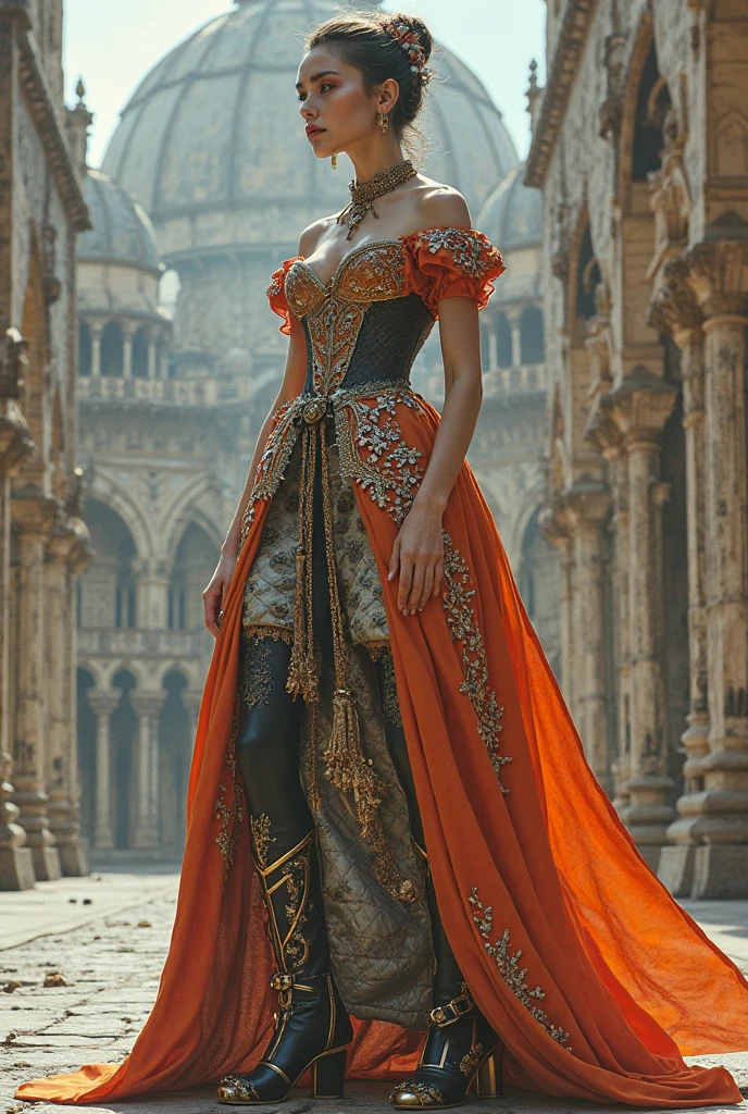 Beautiful woman in intricate Modern Vintage Italian Outfit