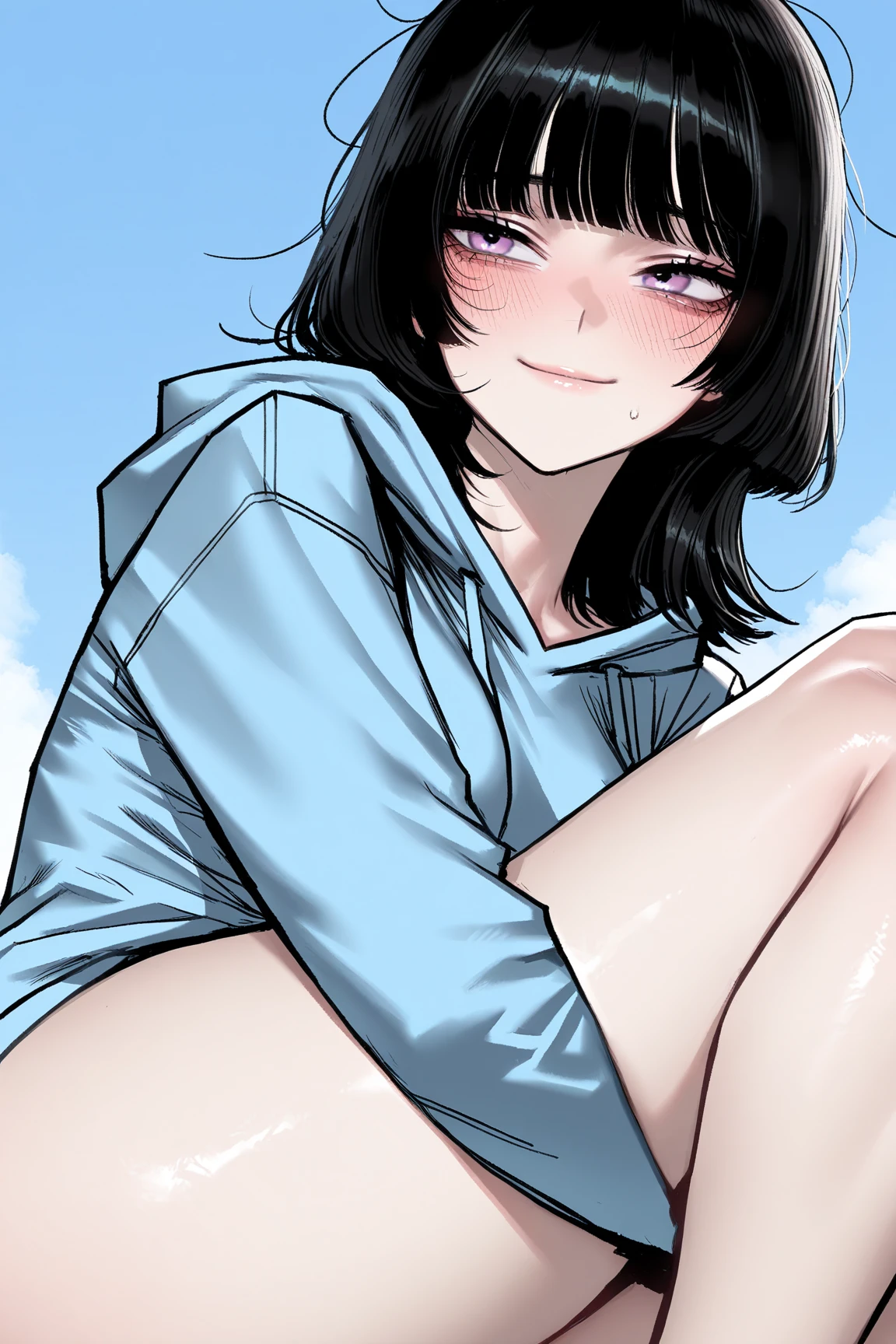 NSFW,(masterpiece),(Highest quality:1.0), (Ultra-high resolution:1.0), Detailed illustrations, 8K, anime, masterpiece, Highest quality,シンプルなanime,One Girl,Eyes without highlights,Black Eye,Dark, cloudy eyes,Black Hair,Medium Short Hair,White hoodie,hot pants,Full Art,Character portrait,creampie,blush,pussy juice,Ahegao,
