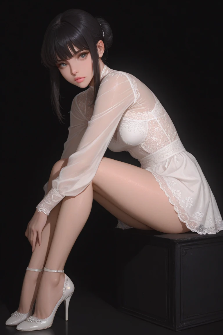 A Chinese girl 18 years old Beautiful eyes, real skin, delicate face, full body picture, hanfu, clothing details, skin details, slim body, delicate and delicate, short hair, black hair, blunt bangs ,beauty, best quality, super detailed, masterpiece, fine detail, high resolution, 8k wallpaper, realistic details, skin details, super detailed, high resolution, extremely detailed, cinematic lighting texture, beautiful, perfect, hd