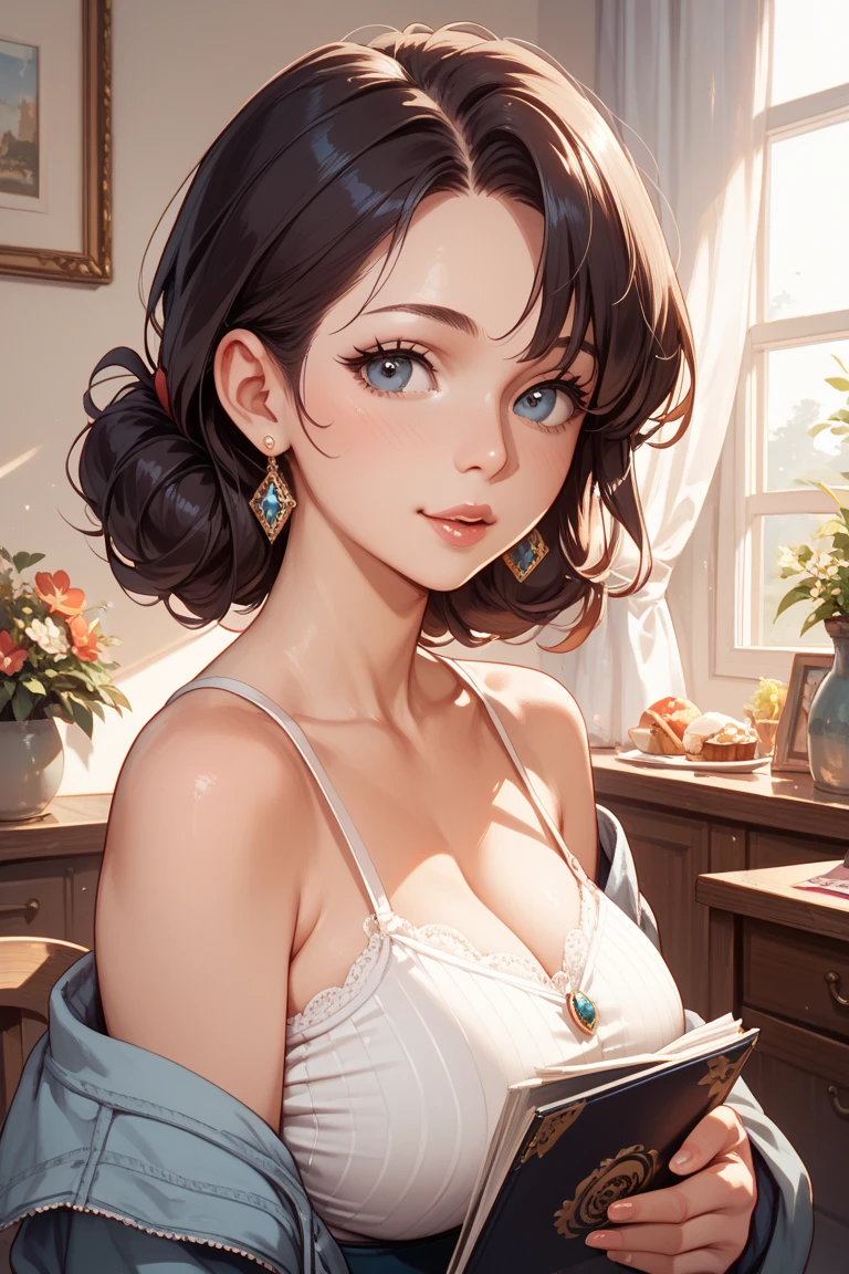 style of anime，The breasts are full，Take a photo pose，Stick out her tongue，White color hair，Slightly shy